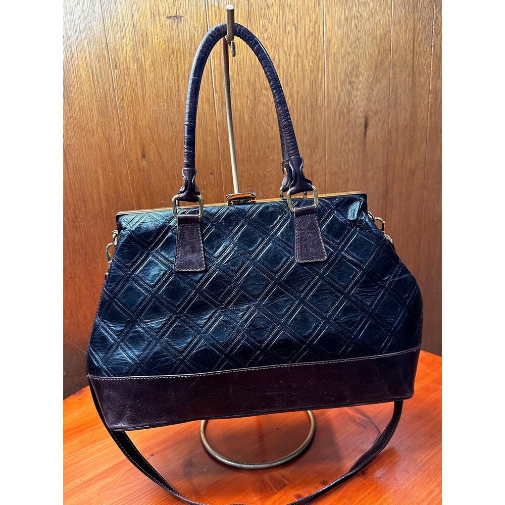 Vera Pelle Made in Italy Black Embossed Leather Structured Satchel